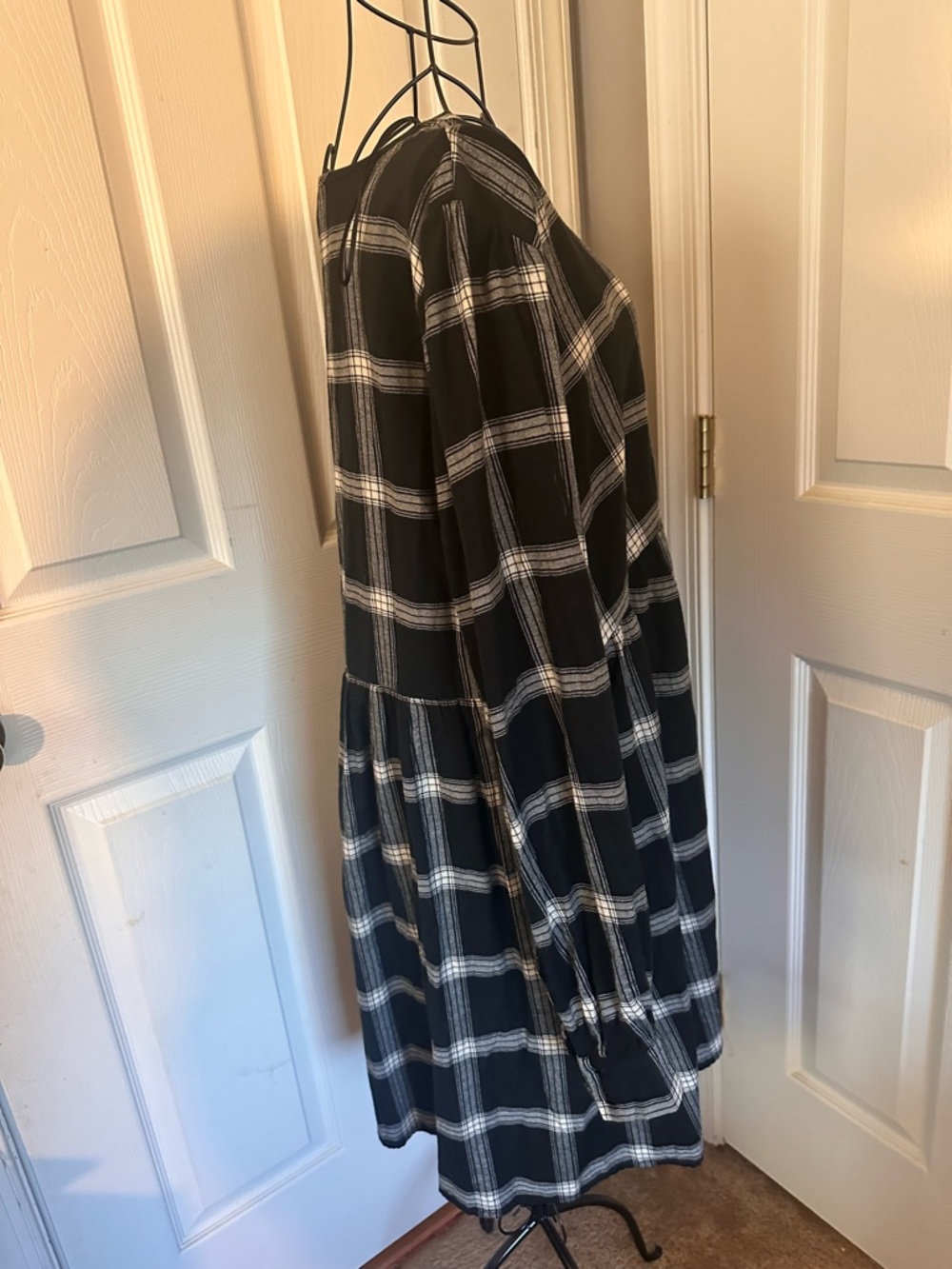Knox Rose Womens Black & White Plaid Boho Long Sleeve Babydoll Tunic Dress XL - Picture 3 of 6